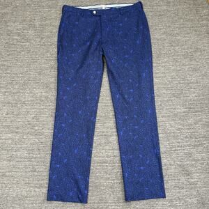 Peter Millar Durham High Drape Performance Pants 38X34 Blue Palm Floral Golf